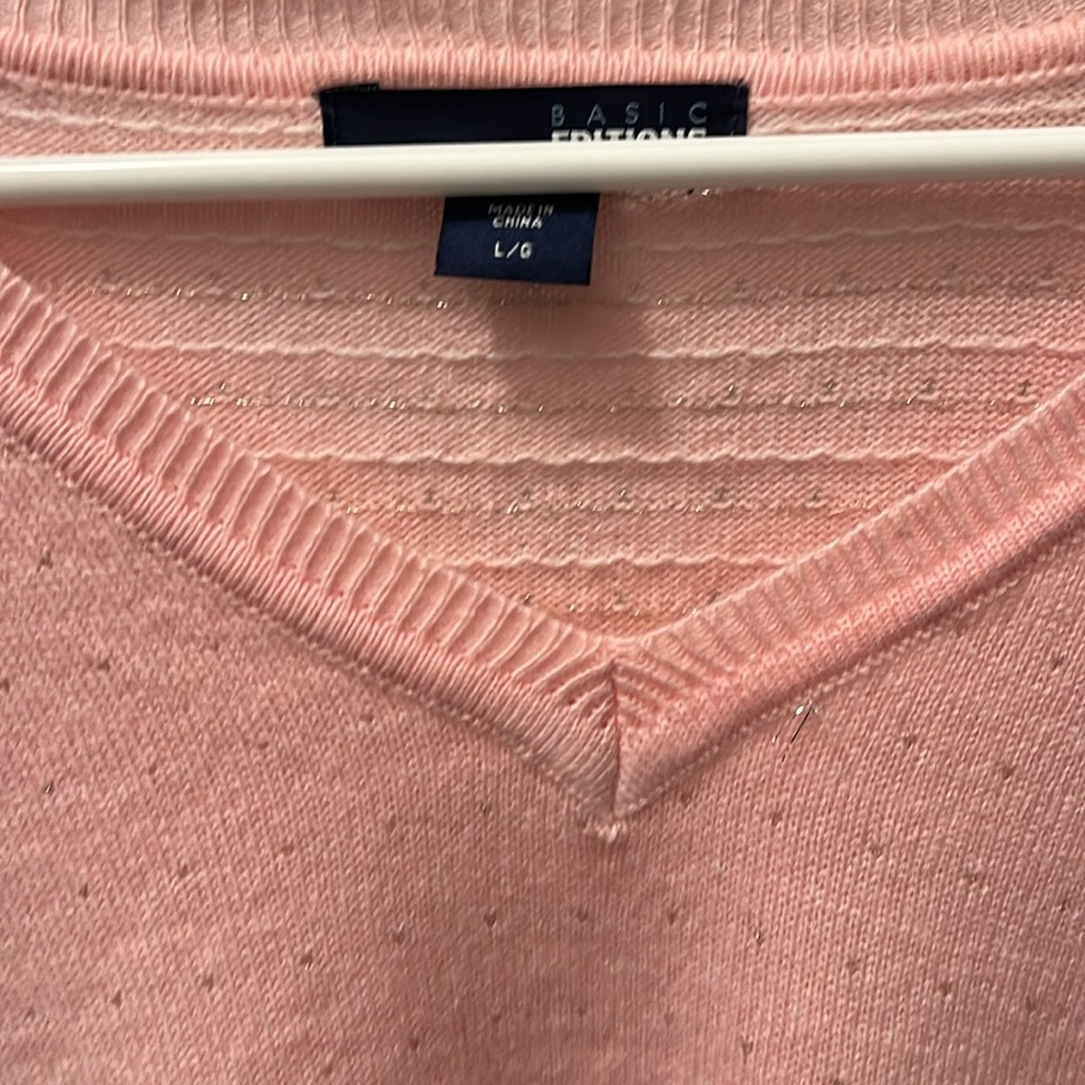 Basic Editions Pink Sweater- Gold Sparkle details throughout Large - Picture 5 of 9